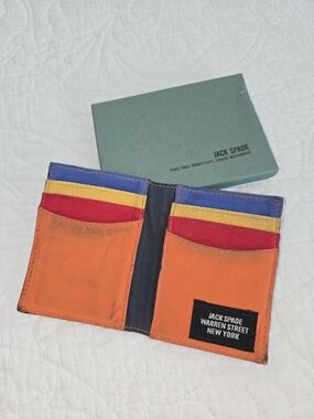 Jack Spade New York WALLET Pre-Owned Navy Blue Colorful Interior BOX Bi-Fold